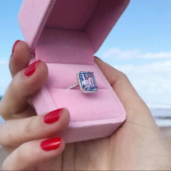 Fashion 925 Silver Ring for Emerald Cut Aquamarine - Picture 5 of 11